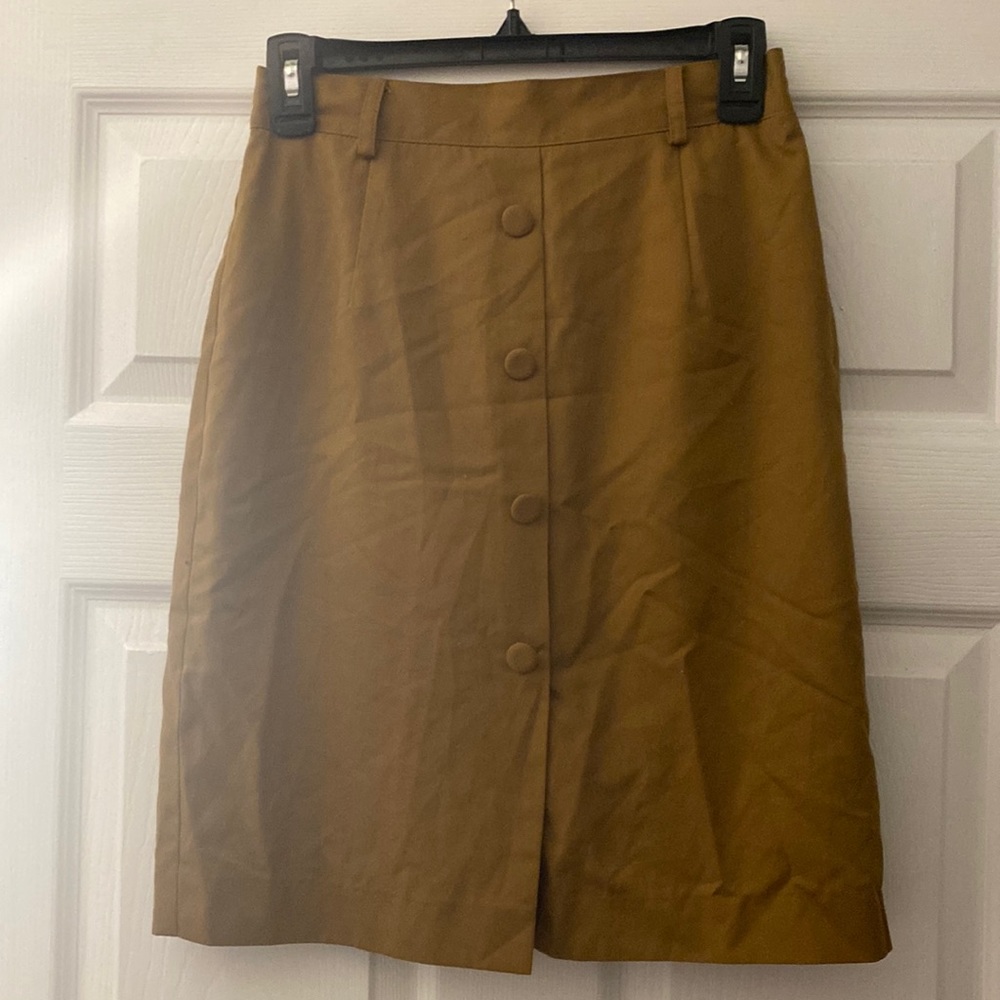 Maggie Lawrence Collection Tan Button-Down Pencil Skirt